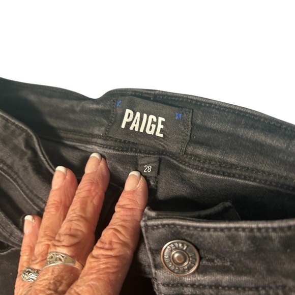 PAIGE Claidine High Rise Crop Distressed Raw Hem Black Denim Jeans Sz 28 - Picture 9 of 15